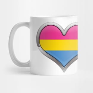 Large Pansexual Pride Flag Colored Heart with Chrome Frame Mug